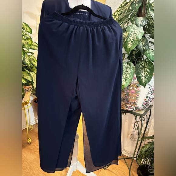 R & M Richards 3pcs navy blue beaded formal blouse/pants suit site 6/petite - Picture 7 of 12